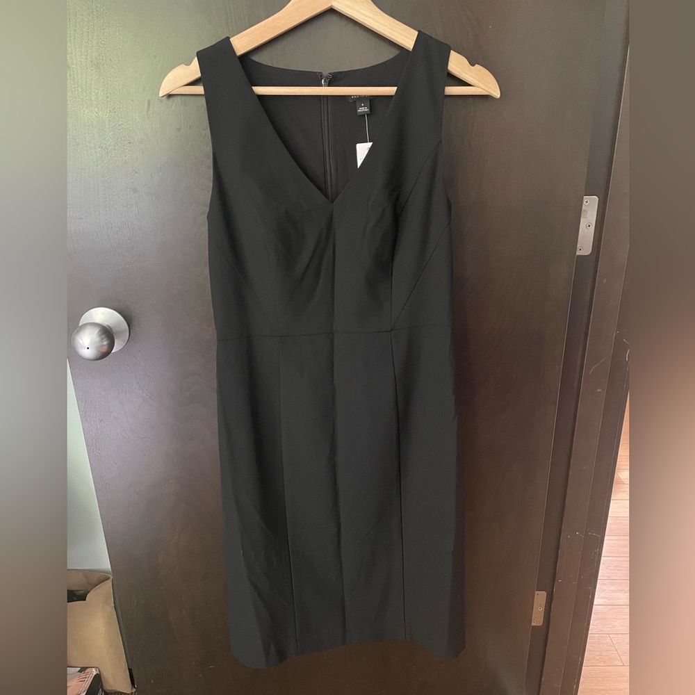 Ann Taylor sleeveless black suiting dress